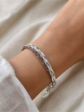 Lia Sophia Brown Braided Leather with Silver-Tone Woven Bracelet